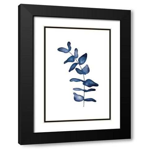 Blue Leaves VI Black Modern Wood Framed Art Print with Double Matting by JJ Design