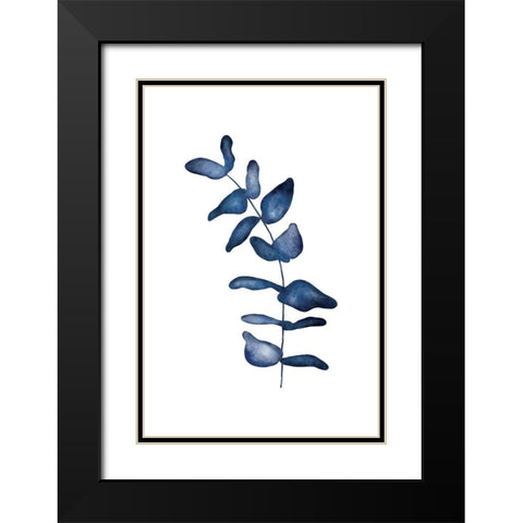Blue Leaves VI Black Modern Wood Framed Art Print with Double Matting by JJ Design