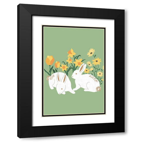 Bunnies Black Modern Wood Framed Art Print with Double Matting by JJ Design
