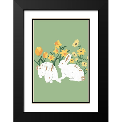 Bunnies Black Modern Wood Framed Art Print with Double Matting by JJ Design