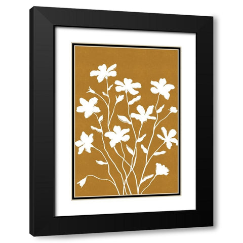 White Flowers on Tan Black Modern Wood Framed Art Print with Double Matting by JJ Design