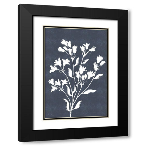 White Flowers on Blue Black Modern Wood Framed Art Print with Double Matting by JJ Design