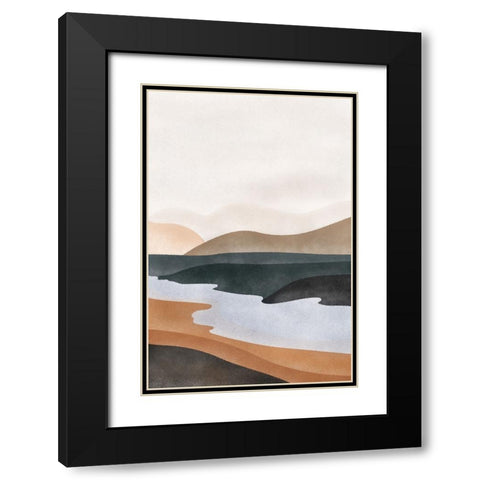 Abstract River Black Modern Wood Framed Art Print with Double Matting by JJ Design