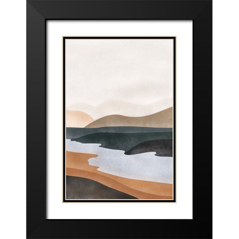 Abstract River Black Modern Wood Framed Art Print with Double Matting by JJ Design
