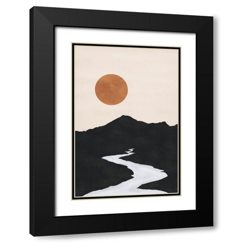 Black Mountain Sunset Black Modern Wood Framed Art Print with Double Matting by JJ Design