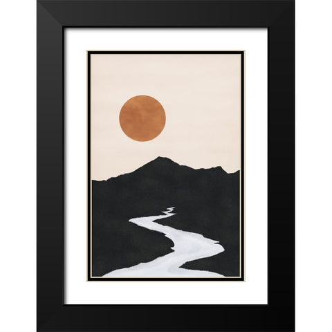 Black Mountain Sunset Black Modern Wood Framed Art Print with Double Matting by JJ Design