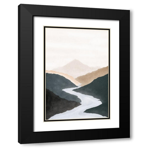 Mountain River Black Modern Wood Framed Art Print with Double Matting by JJ Design