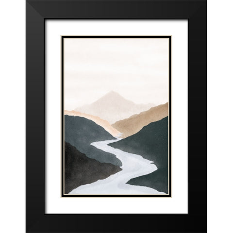 Mountain River Black Modern Wood Framed Art Print with Double Matting by JJ Design