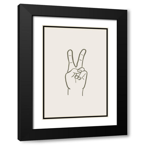 Peace Hand Black Modern Wood Framed Art Print with Double Matting by JJ Design