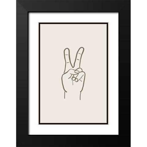 Peace Hand Black Modern Wood Framed Art Print with Double Matting by JJ Design