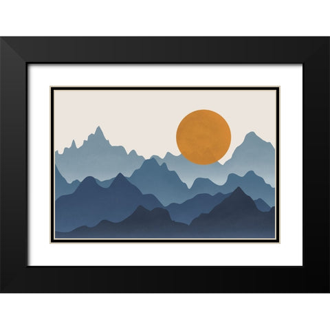 Blue Mountains Black Modern Wood Framed Art Print with Double Matting by JJ Design