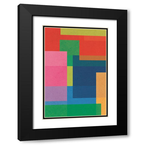 Geometric Squares Black Modern Wood Framed Art Print with Double Matting by JJ Design