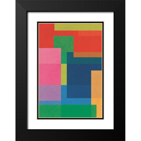 Geometric Squares Black Modern Wood Framed Art Print with Double Matting by JJ Design