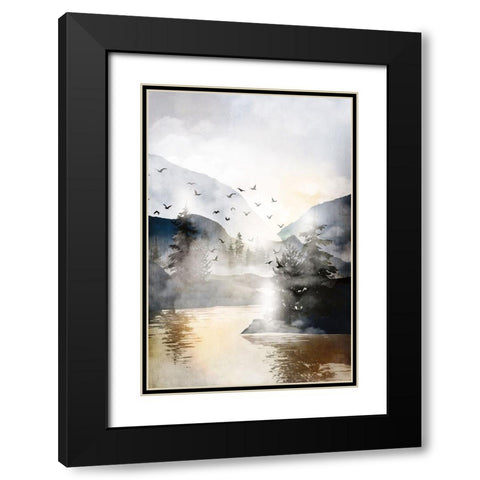 Misty Landscape Black Modern Wood Framed Art Print with Double Matting by JJ Design