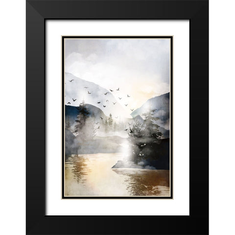 Misty Landscape Black Modern Wood Framed Art Print with Double Matting by JJ Design