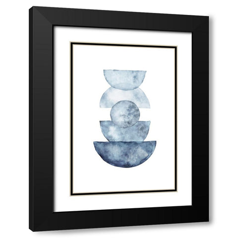 Blue Shapes Black Modern Wood Framed Art Print with Double Matting by JJ Design