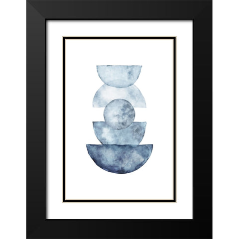 Blue Shapes Black Modern Wood Framed Art Print with Double Matting by JJ Design