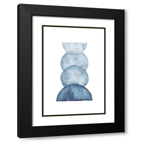Blue Shapes III Black Modern Wood Framed Art Print with Double Matting by JJ Design