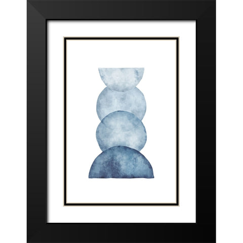 Blue Shapes III Black Modern Wood Framed Art Print with Double Matting by JJ Design
