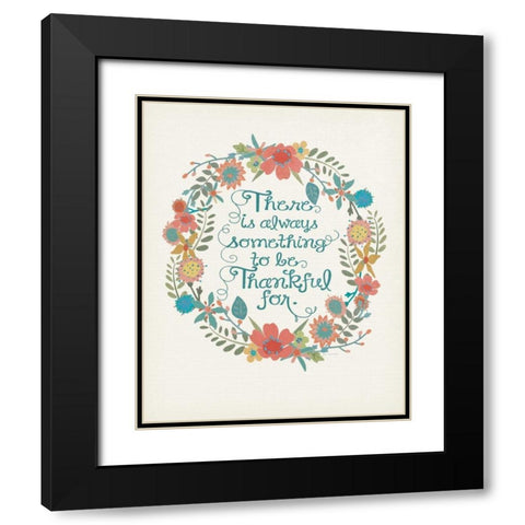 Floral Wreath - Thankful For Black Modern Wood Framed Art Print with Double Matting by Moulton, Jo