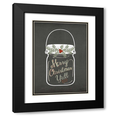 Merry Christmas Yall Black Modern Wood Framed Art Print with Double Matting by Moulton, Jo