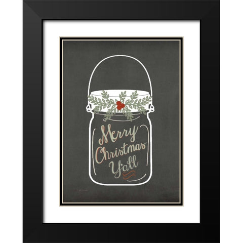 Merry Christmas Yall Black Modern Wood Framed Art Print with Double Matting by Moulton, Jo