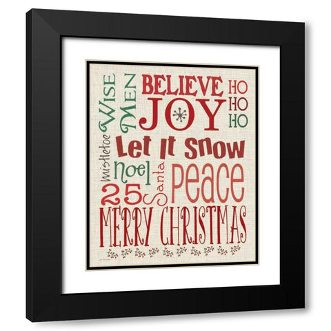 Christmas Typography Linen Black Modern Wood Framed Art Print with Double Matting by Moulton, Jo