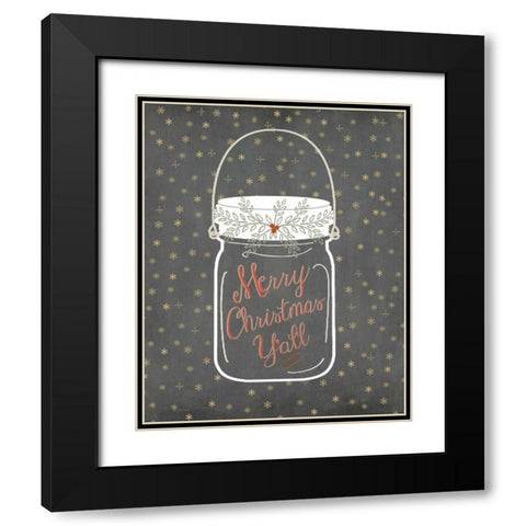 Merry Christmas Yall - Snowflake Black Modern Wood Framed Art Print with Double Matting by Moulton, Jo