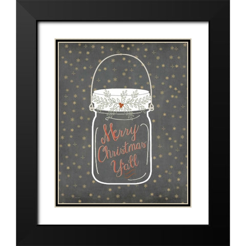 Merry Christmas Yall - Snowflake Black Modern Wood Framed Art Print with Double Matting by Moulton, Jo