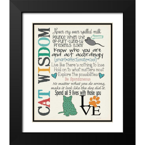 Cat Wisdom Black Modern Wood Framed Art Print with Double Matting by Moulton, Jo
