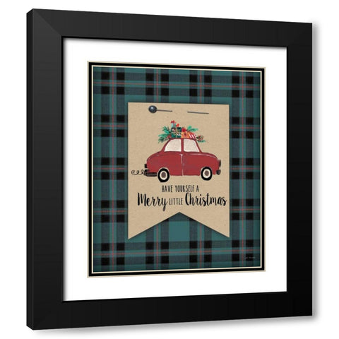 Merry Little Christmas Plaid Black Modern Wood Framed Art Print with Double Matting by Moulton, Jo
