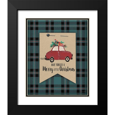 Merry Little Christmas Plaid Black Modern Wood Framed Art Print with Double Matting by Moulton, Jo