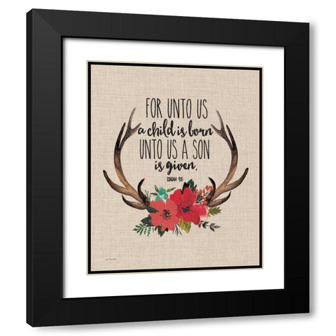 Unto Us Antlers - Linen Black Modern Wood Framed Art Print with Double Matting by Moulton, Jo