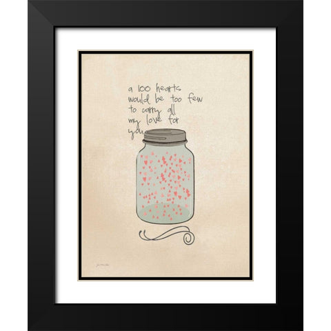 100 Hearts Black Modern Wood Framed Art Print with Double Matting by Moulton, Jo