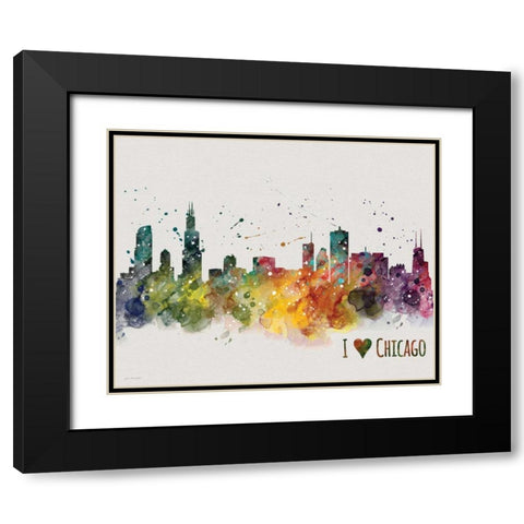 Chicago Black Modern Wood Framed Art Print with Double Matting by Moulton, Jo