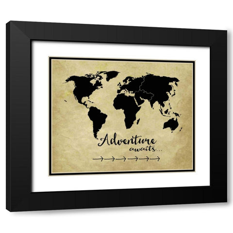 Adventure Awaits Parchment Black Modern Wood Framed Art Print with Double Matting by Moulton, Jo