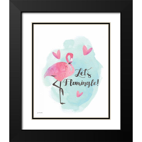 Lets Flamingo Black Modern Wood Framed Art Print with Double Matting by Moulton, Jo