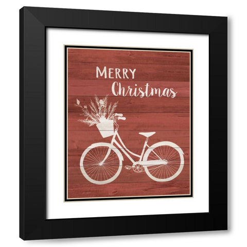 Merry Christmas Bike Black Modern Wood Framed Art Print with Double Matting by Moulton, Jo