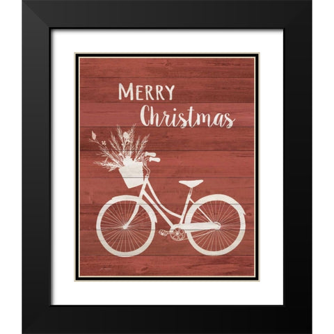 Merry Christmas Bike Black Modern Wood Framed Art Print with Double Matting by Moulton, Jo