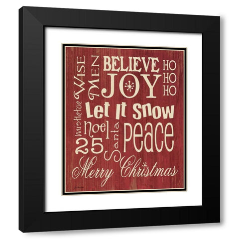 Merry Christmas Typography Black Modern Wood Framed Art Print with Double Matting by Moulton, Jo