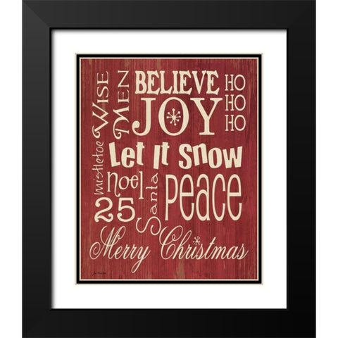 Merry Christmas Typography Black Modern Wood Framed Art Print with Double Matting by Moulton, Jo