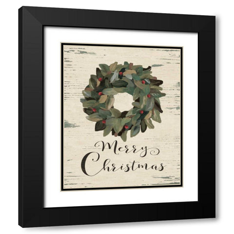 Merry Christmas Wreath Black Modern Wood Framed Art Print with Double Matting by Moulton, Jo