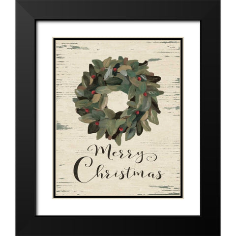 Merry Christmas Wreath Black Modern Wood Framed Art Print with Double Matting by Moulton, Jo