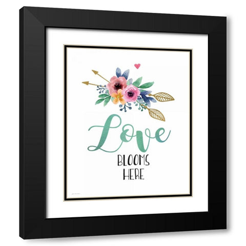 Love Blooms Here Black Modern Wood Framed Art Print with Double Matting by Moulton, Jo