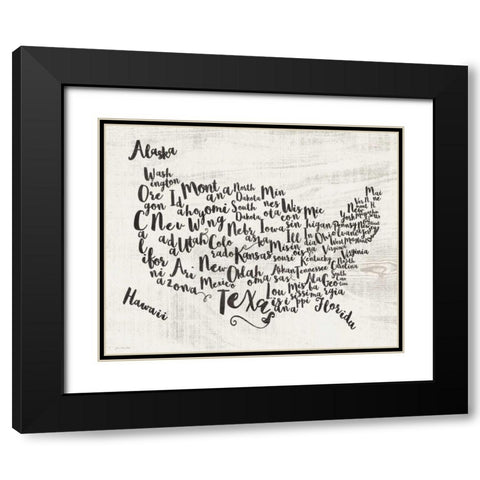 Scripted Map Black Modern Wood Framed Art Print with Double Matting by Moulton, Jo