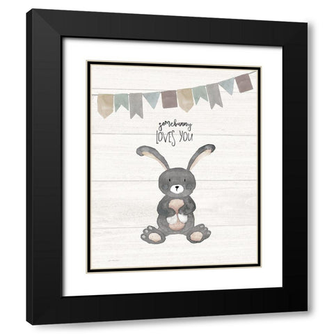 Somebunny Loves You Black Modern Wood Framed Art Print with Double Matting by Moulton, Jo