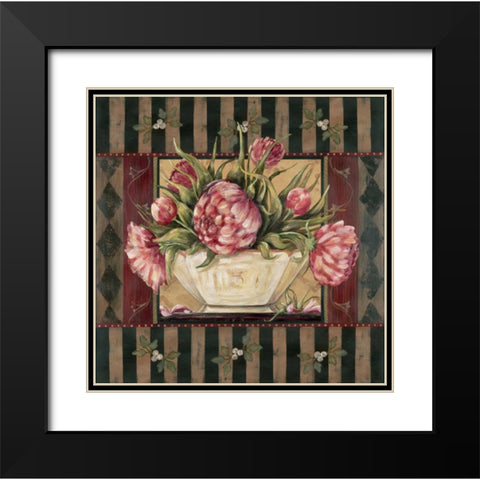 Peony Stripe Black Modern Wood Framed Art Print with Double Matting by Moulton, Jo