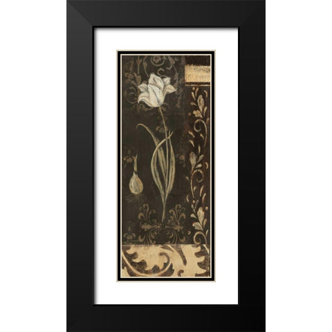 Black and White Tulip Black Modern Wood Framed Art Print with Double Matting by Moulton, Jo