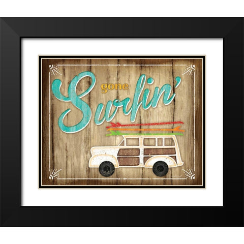 Gone Surfin Black Modern Wood Framed Art Print with Double Matting by Pugh, Jennifer