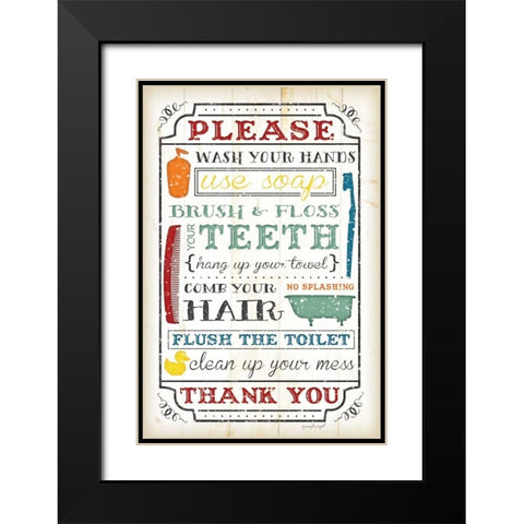 Bathroom Rules Black Modern Wood Framed Art Print with Double Matting by Pugh, Jennifer